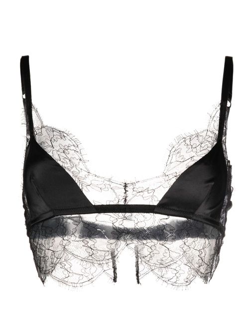 Lace-trim satin bra - Black