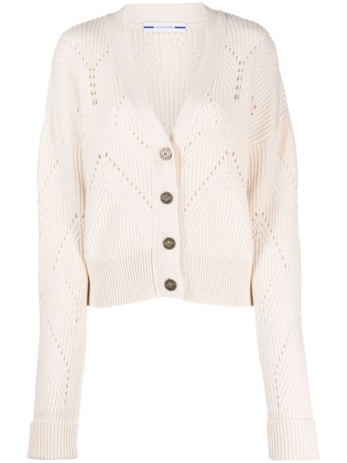 Openwork ribbed-knit cardigan - Neutrals