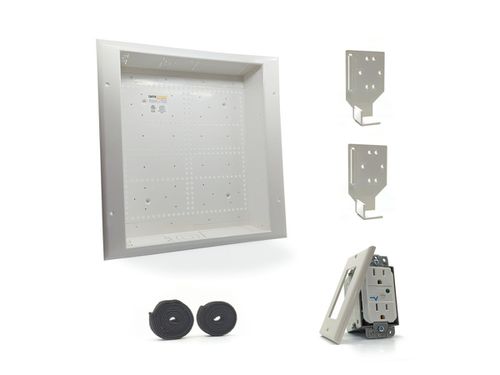 In Wall Connected Media Box - Recessed TV Outlet Box with Built-In Duplex Surge Protector Receptacle, High-Speed Connectivity Hub, Cable Man