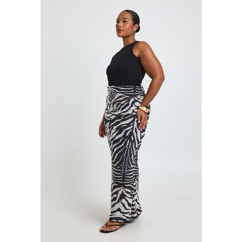 Boohoo Womens Plus Zebra Mesh Maxi Skirt - White & Black