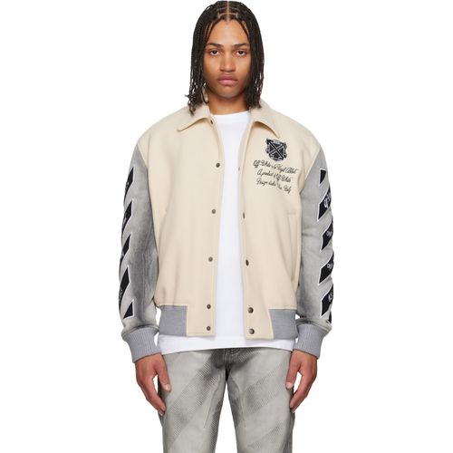 & Gray Wool Denim Relaxed Varsity Jacket