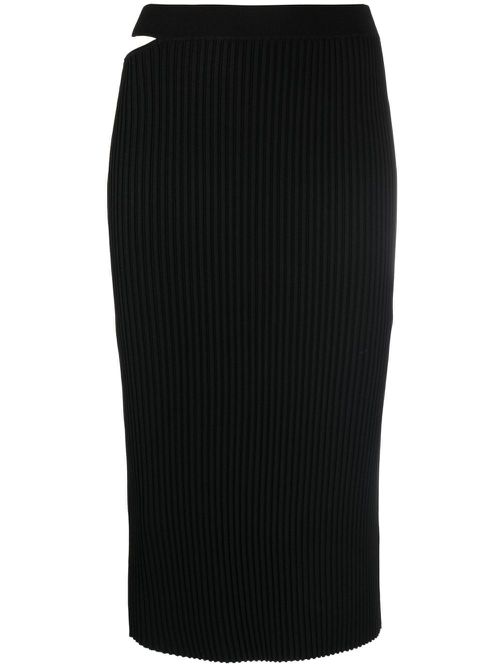 Cutout-detail ribbed knit skirt - Black