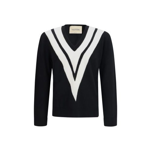 Intarsia V Virgin Wool Sweater — Black