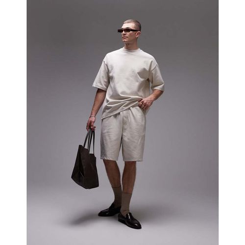 Topman Mens oversized fit linen blend short in stone