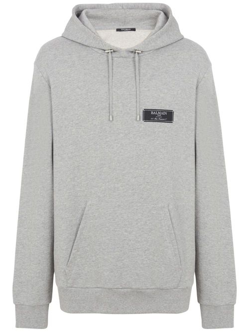 Logo-patch organic cotton hoodie - Grey