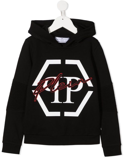 Hexagon logo-print hoodie - Black
