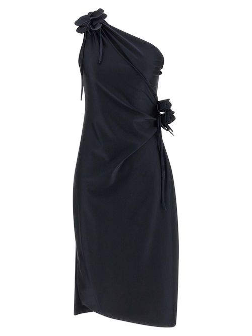 Asymmetric One-Shoulder Midi Dress — Black