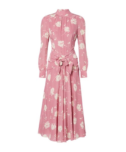 Bow-detail floral silk midi dress