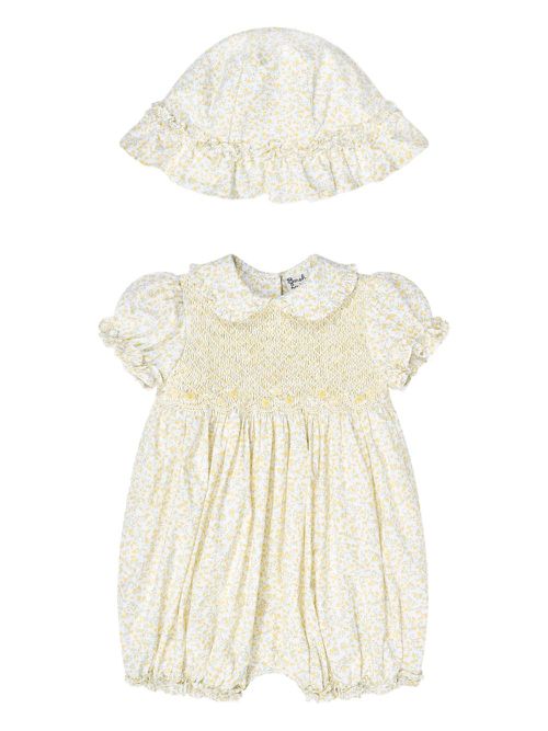 Smocked floral-print babygrow set - White