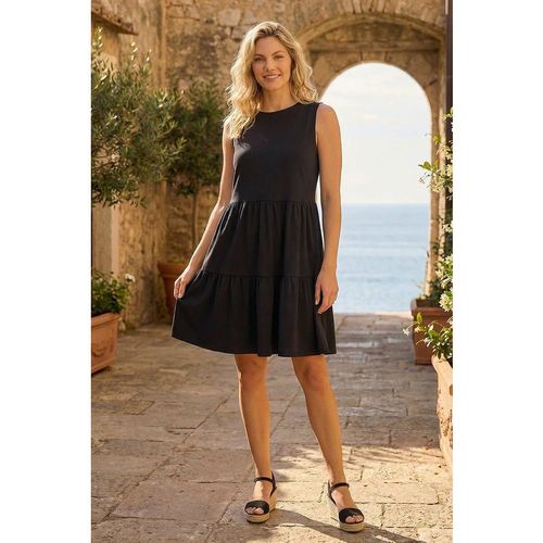 Roman Womens Cotton Tiered Stretch Dress - Black