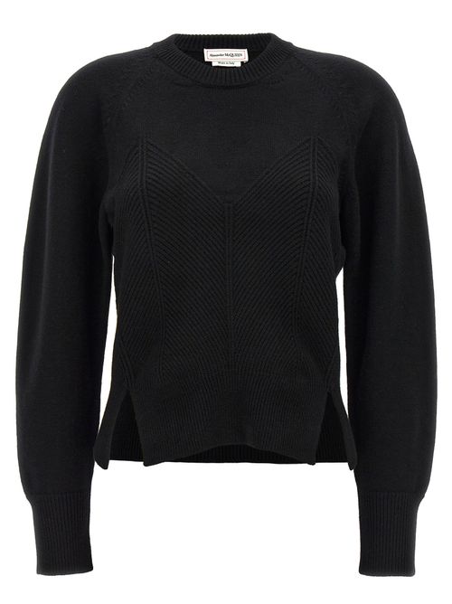 Chevron-Textured Wool-Cashmere Sweater — Black