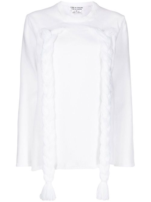 Braided-detail long-sleeve jumper - White