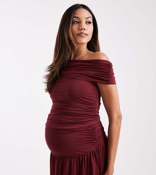 ASOS DESIGN Maternity co-ord ruched bardot top in burgundy-Red
