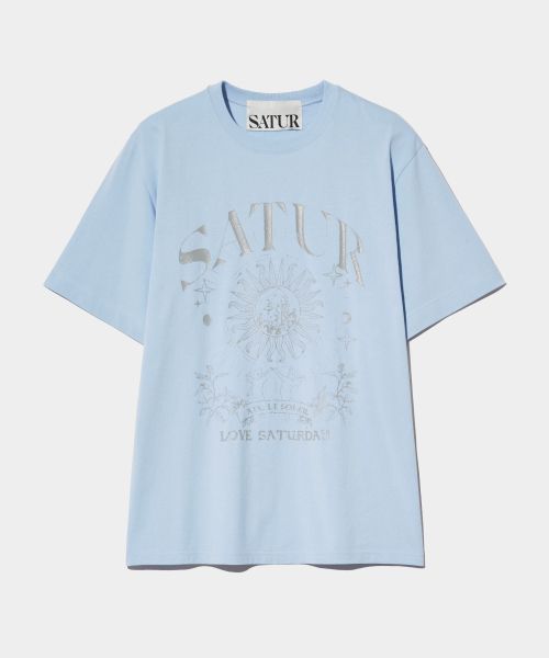 satur 남성 Taro graphic short-sleeved T-shirt light blue 