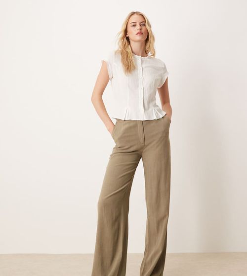 ASOS DESIGN Tall relaxed straight leg linen mix pants in khaki-Green