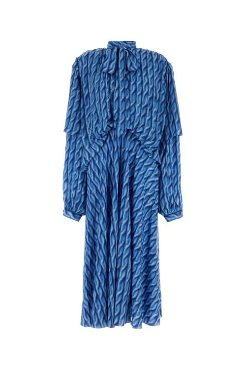 Abstract-Print Crepe Dress — Blue