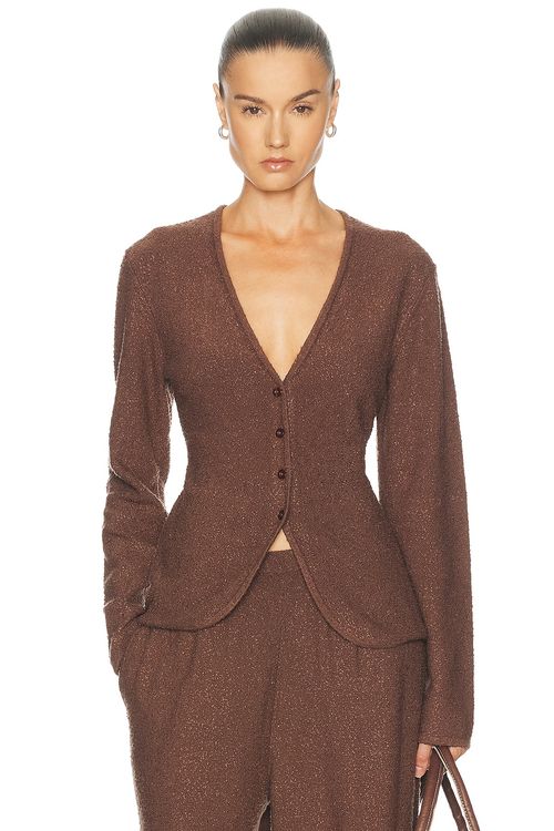 SRG Samita Textured Cardigan in Chocolate Brown - Chocolate. M also in L, S, XL
