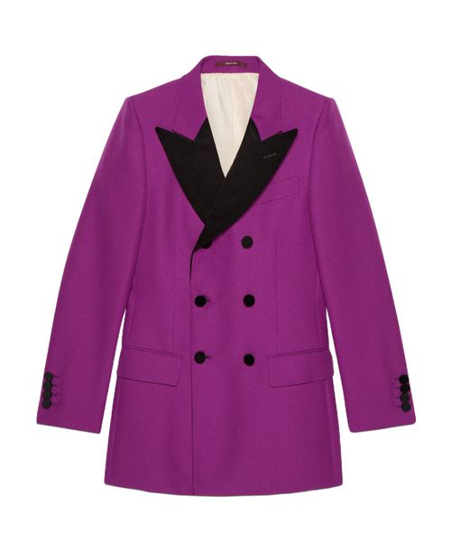 Velvet Detail Double Breasted Blazer