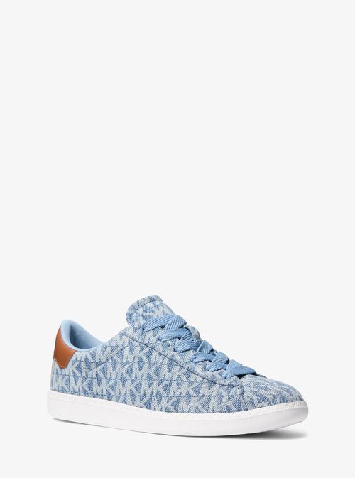 Sammy Signature Logo Print Denim Sneaker in White - size 5.5