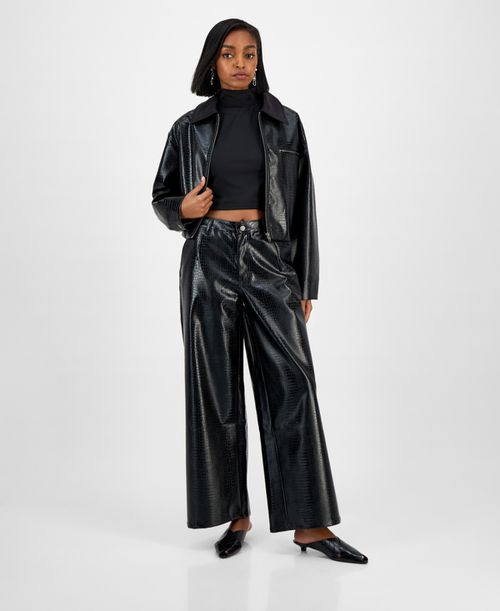 Women's Crocodile-Embossed Faux Leather Pants, Macy's Exclusive - Croc Pu