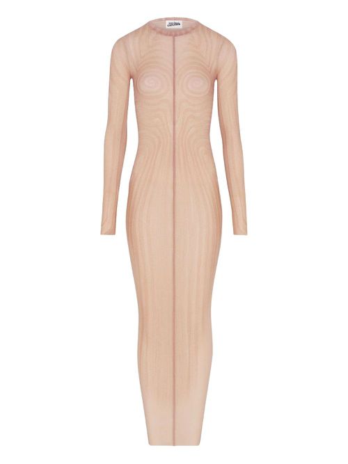 Spiral-print mesh maxi dress - Neutrals