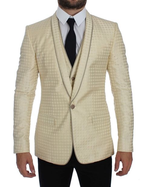 Polka Dot Silk Blazer — Beige