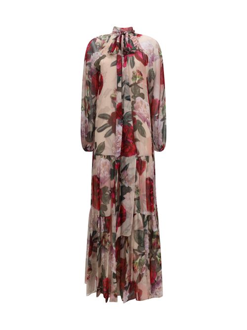 Floral Printed Silk Dress — Multicolor