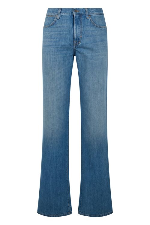 Flared Denim Pants with Wide-Leg Fade Effect