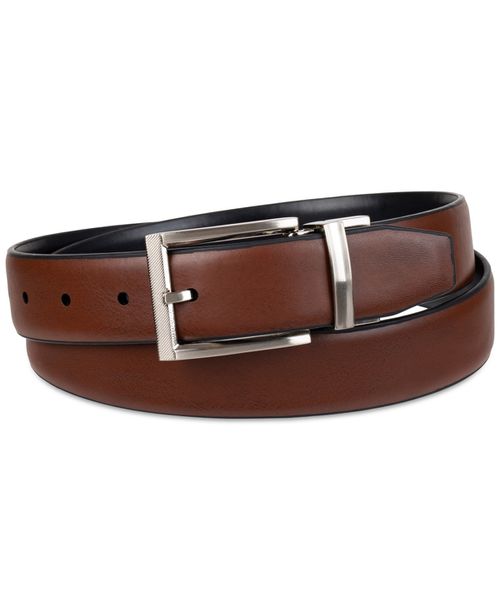 Men's Tonal-Buckle Belt, Created for Macy's - Cognac/bla
