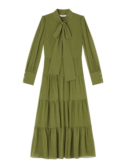 Polly Olive & Birch Polka Dot Tiered Dress in Green, Size 10