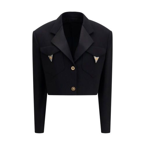 Merino Wool Cropped Blazer — Black