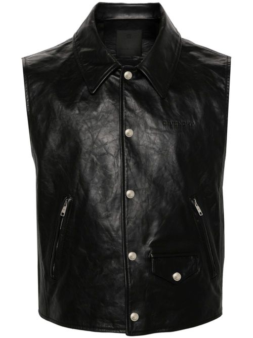 Press-stud leather gilet - Black