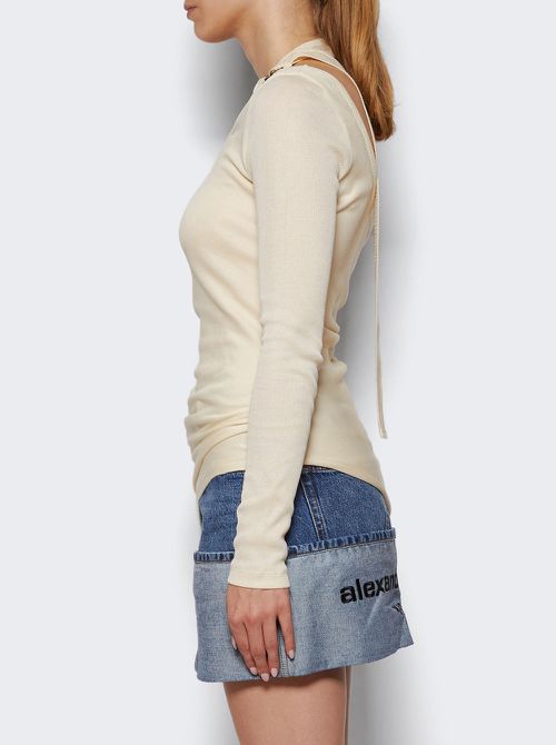 Twisted Double Layer Long Sleeves With Piercing Detail Ecru