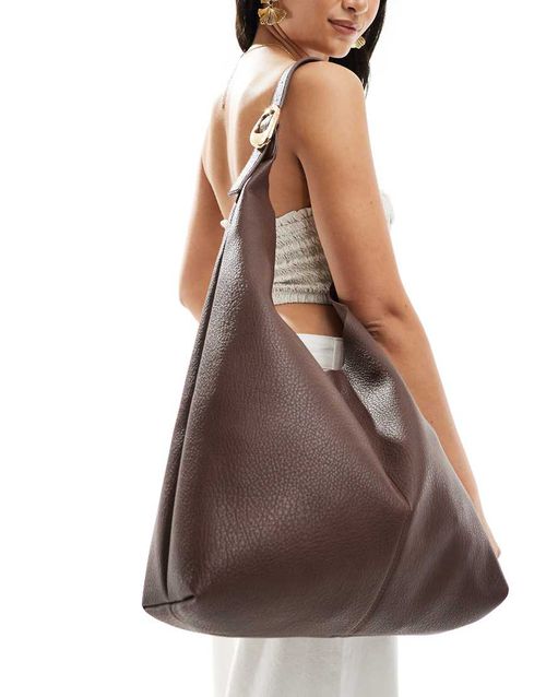 Slouch shoulder tote bag with molten buckle detail in brown