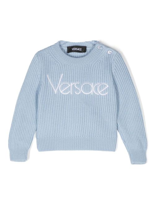 Logo-embroidered virgin wool jumper - Blue