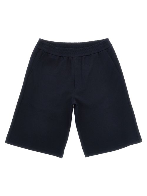 Tricolor Piqué Cotton Bermuda Shorts — Navy