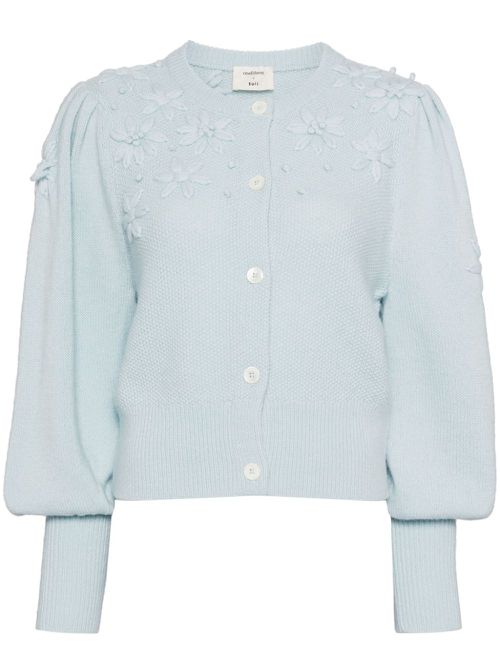 Floral-embroidered cardigan - Blue