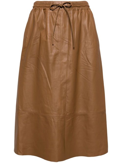 Elasticated-waistband leather skirt - Brown