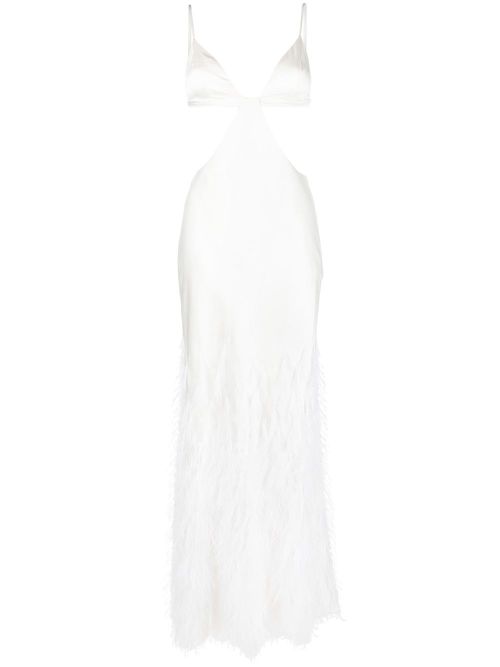 Feather-detail open back gown - White