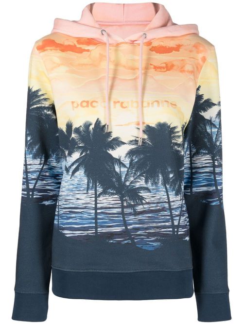 Sunset-print logo hoodie - Blue