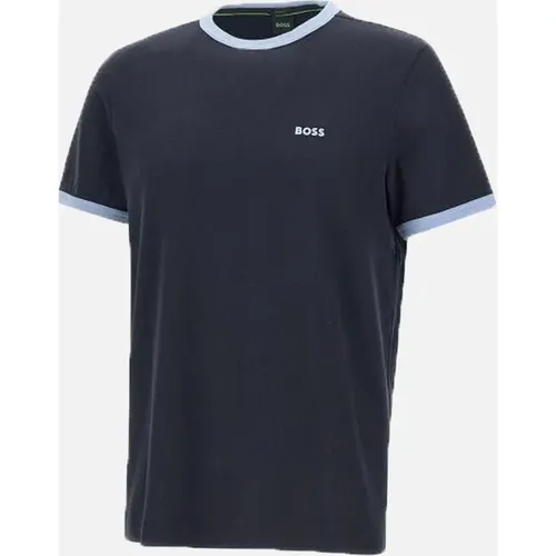 Men's Boss Tee Tape Rib T Shirt Dark Blue - Size: 44