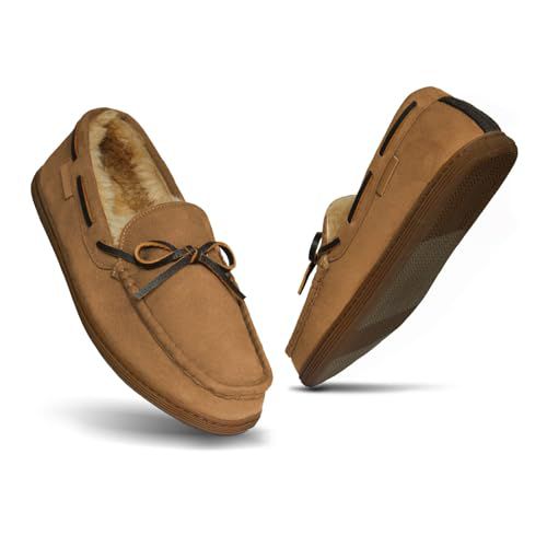 Cole Haan Men’s Microsuede Moccasin Slippers – Indoor-Outdoor Soft Plush Slip-Ons