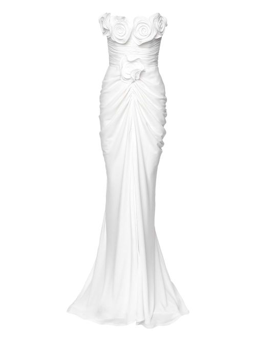 Ana Radu strapless floral-detail gown - White