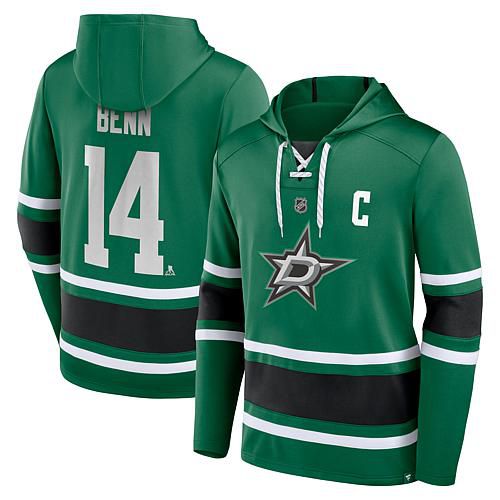 Men's Fanatics Jamie Benn Kelly Green Dallas Stars Name & Number Lace-Up Pullover Hoodie - Size Large