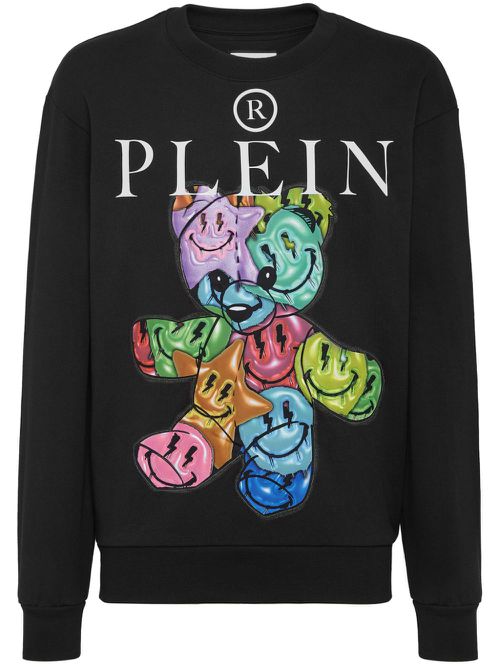 Teddy bear-print cotton sweatshirt - Black