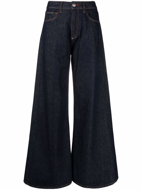 Logo-patch wide-leg jeans - Blue