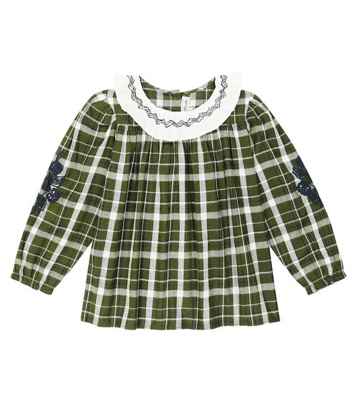 Checked cotton-blend top