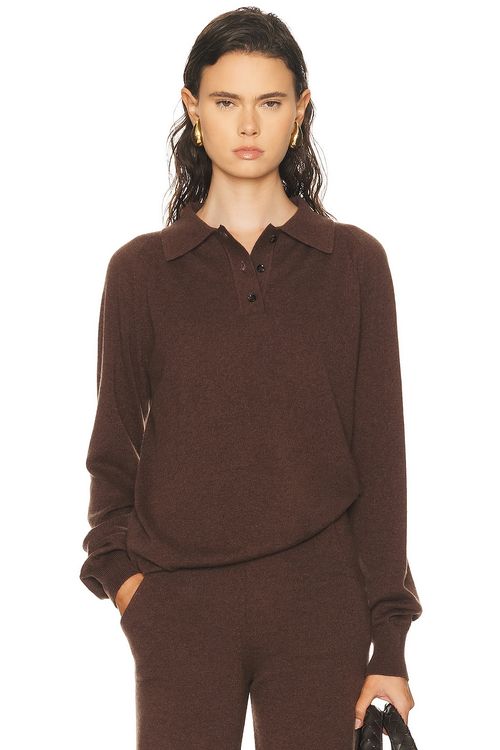 Amiya Heritage Travel Polo Sweater in Dark Brown - Chocolate. L also in