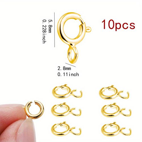 TEMU 10pcs Stainless Steel Spring Clasp Jewelry Clasps With Design - Durable Metal Buckles For Diy Bracelets, Necklaces, Crafts & Sewing Supplie