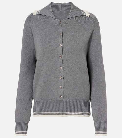 Crochet-trimmed cotton and cashmere polo sweater